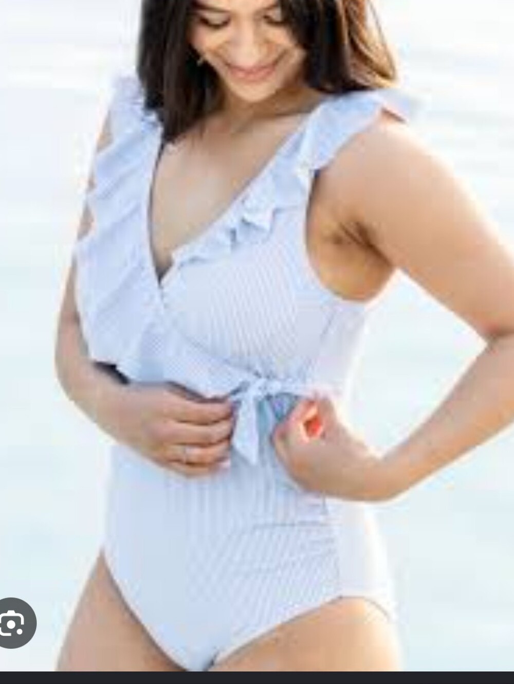 Kindred Bravely Light Blue Ruffle Nursing One-Piece Swimsuit Large